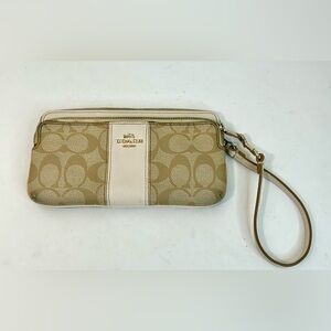 Coach Signature CC Khaki Double Zip Wristlet Wallet F52848